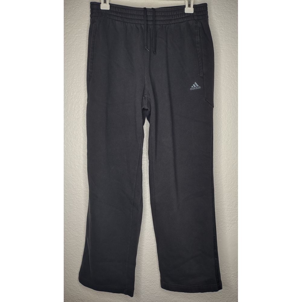 Adidas Sweatpant Sz Small Drawstring Knit Black On Black Three Stripe Loungewear